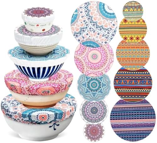 10 Pcs Reusable Cloth Bowl Covers in 5 Size 2 Styles,Stretch Fabric Food Covers for Bread Proofing,Elastic Cotton Storage Dish Covers for Long-lasting Freshness, Lids for Food Fruits Leftover Storage
