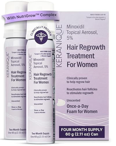 Keranique Women's 5% Topical Minoxidil Foam – Hair Regrowth Scalp Treatment with Powerful NutriGrow blend - Supports Thicker, Fuller, Healthier Hair & Scalp 2 pack