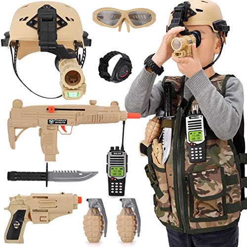 Liberty Imports Kids Costume Dress Up Deluxe Role Play Set with Helmet, Night Vision Monocular, Guns, Weapons, Accessories