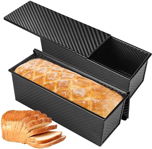2-Pack Black 13inch Pullman Loaf Pan with Lid, Premium Non-Stick Coating Bread Pan, PFTE and PFOA-Free, Safe and Healthy Baking for Homemade Bread with Family-sized