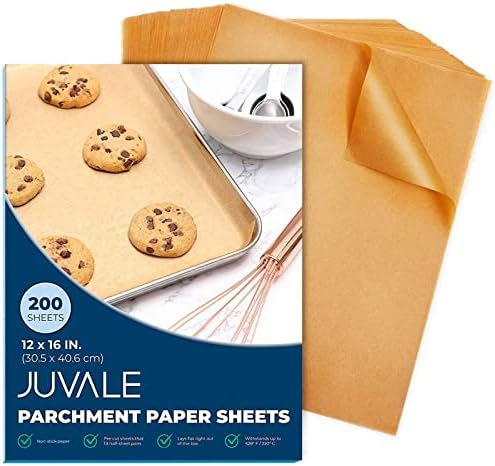 200-Pack Precut Parchment Paper Sheets 12 x 16 Inches - Unbleached Brown Nonstick Liners for Half Sheet Pan for Baking, Cooking, Grilling, Air Fryer, Steaming, and Wrapping Food
