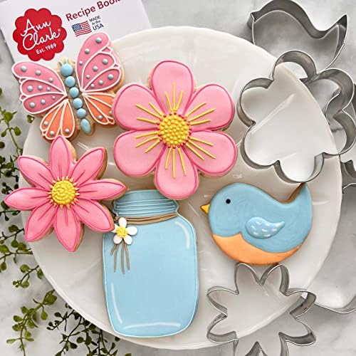 Ann Clark Cookie Cutters Flower Garden Cookie Cutters 5-Pc Set Made in USA, Butterfly, Bird, Flower, Daisy, Mason Jar