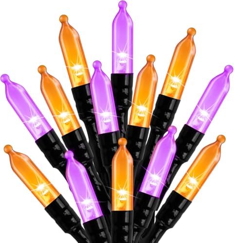 Battery Operated Halloween Indoor String Lights, 8 ft 20 LED Orange and Purple Mini Tree Lights with Timer, Indoor Outdoor Patio Garland Window Decor for Party Christmas Halloween Decorations
