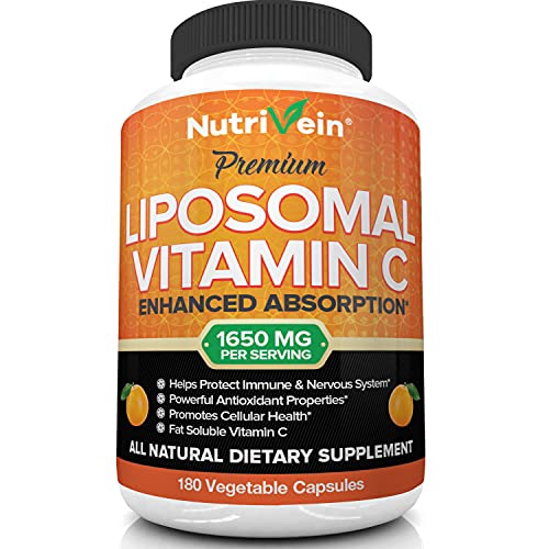 Nutrivein Liposomal Vitamin C 1650mg - 180 Capsules - High Absorption Ascorbic Acid - Powerful Antioxidant