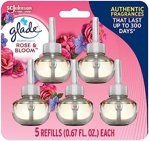 Glade PlugIns Refills Air Freshener, Scented and Essential Oils for Home and Bathroom, Rose & Bloom, 3.35 Fl Oz, 5 Count