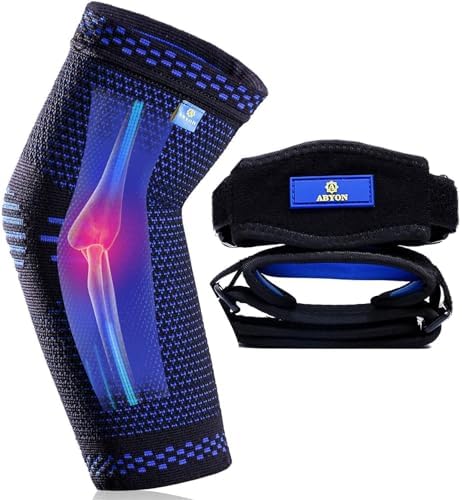 ABYON Compression Elbow Support, 1 Piece Compression Sleeve + 2 Pcs Tennis Elbow Pads for Men Women Pain Relieves Tendonitis, Arthritis, Tennis Elbow, Epicondylitis
