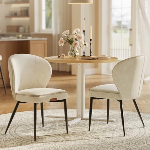 VASAGLE EKHO Collection - Dining Chairs Set of 2, Upholstered Kitchen Chairs, Comfortable Seat, Synthetic Leather with Stitching, Mid-Century Modern, Easy Assembly, Living Room Lounge, Cream White