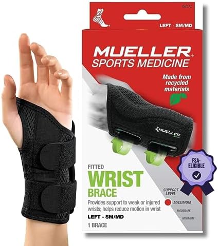 MUELLER Sports Medicine Green Fitted Wrist Brace for Men and Women, Wrist Pain Relief Support, Ideal for Carpal Tunnel, Tendonitis, Arthritis, Black