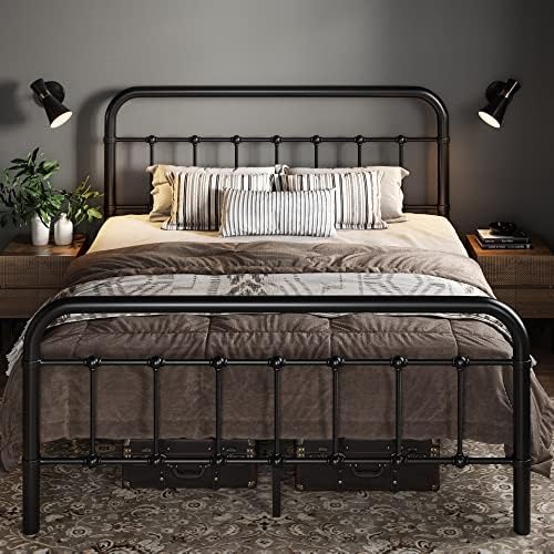 Allewie Full Size Metal Platform Bed Frame with Victorian Style Wrought Iron-Art Headboard/Footboard, No Box Spring RequiredοΌBlack