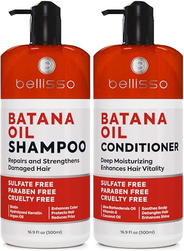Batana Oil Shampoo and Conditioner Set - Thickening Hair Products for Women and Men - For Strengthening and Volumizing Fine and Thinning Hair - Sulfate Free with Biotin and Keratin for a Fuller Look