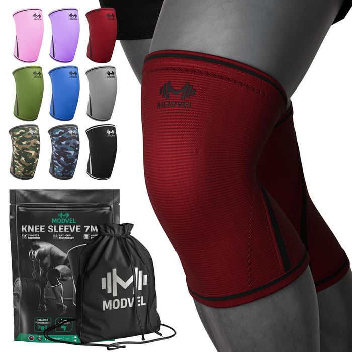 Modvel Strength 7mm Knee Sleeves (Pair) for Weightlifting & Powerlifting (USPA, IPL Approved) | High-Performance Knee Compression Support For Squats, Weight Lifting - Men and Women