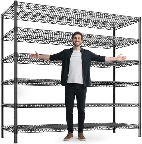 REIBII 83" H Storage Shelves 3840LBS Metal Shelving Unit 6 Tier Wire Shelving Commercial Adjustable Garage Shelving Heavy Duty for Storage Rack for Pantry, Garage, Kitchen, 83" H x 55.5" W x 18" D
