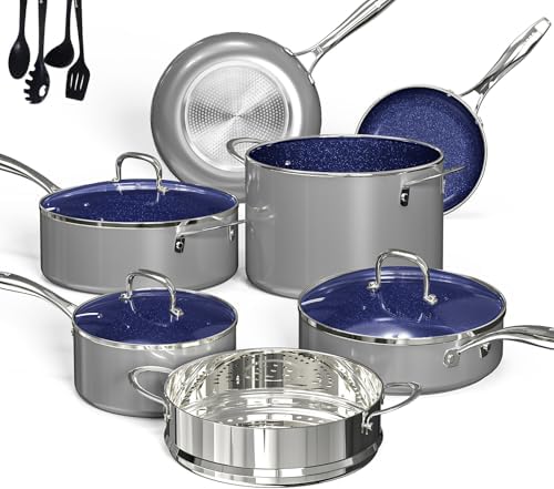 Deluxe DUXANO 14PC Healthy Pots and Pan With 9H Anti-scratch Coating, 2-Layer Non-Stick Ceramic&PFAS Free, Sensitively&Evenly Induction Cooking, Enhanced Flavor with Infrared Cookware, Dishwasher Safe