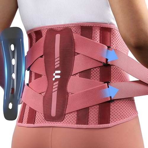 Back Brace for Women with Carbon Fiber Splints, Ergonomic Curved Spine Support, Breathable Air Mesh, Lightweight Back Brace for Lower Back Pain Women, Posture, Heavy Lifting, Sciatica, Pink, L