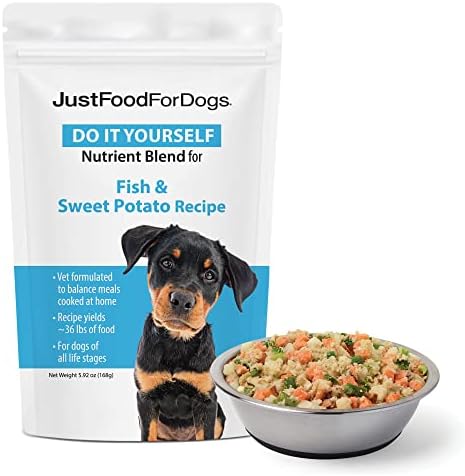 JustFoodForDogs DIY Nutrient Blend for Homemade Dog Food, Fish & Sweet Potato Recipe, 5.92oz
