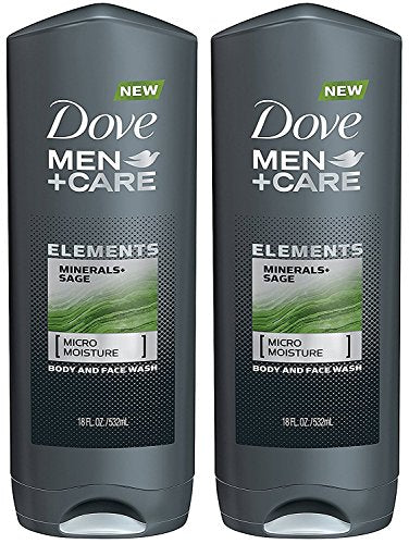 Dove Men + Care Body And Face Wash - Elements - Minerals + Sage - Net Wt. 18 FL OZ (532 mL) Per Bottle - Pack of 2 Bottles