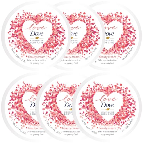 Dove Body Love Beauty Cream, Face & Body, 6-Pack – 24H Moisturizing Cream for Dry Skin, Travel-Size, 1.69 Fl Oz Ea