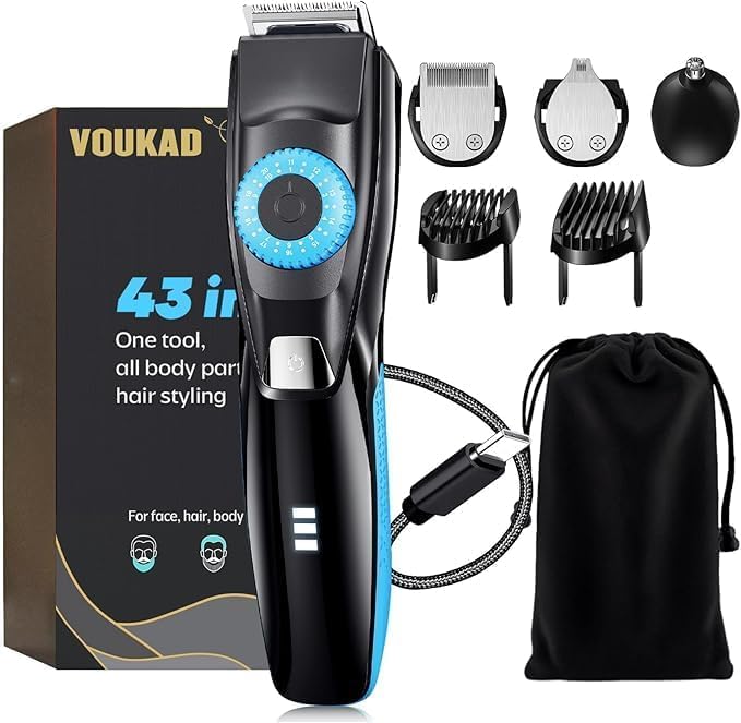Beard Mustache Trimmer with 3 Attachments, 40 Adjustable Precisions, Waterproof, 240 Min Runtime - Personal Body Hair Trimmer for Men & Women Gift Choice (Light Blue)