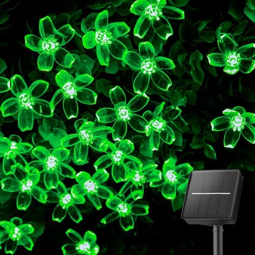 Brightown 60 LED Flower Solar Lights String Outdoor Waterproof Fairy Lights for Garden Yard Fence Patio Christmas Tree Wedding Party Decor, Green
