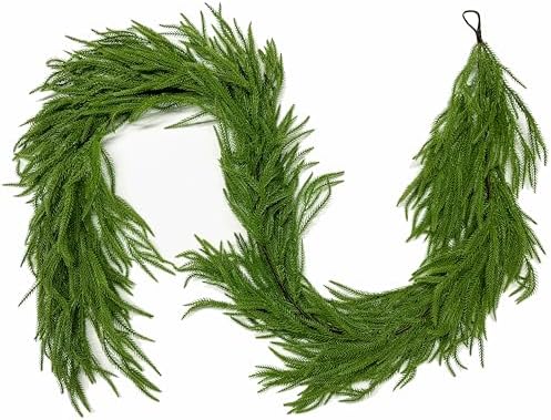 9FT Christmas Garlands Norfolk Pine Garland Real Touch Artificial Faux Greenery Garland for Holiday Indoor Outdoor Decor