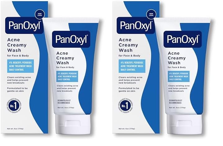 PanOxyl Antimicrobial Hydrating Acne Creamy Wash, 4% Benzoyl Peroxide, 6 Ounce (Pack of 2)