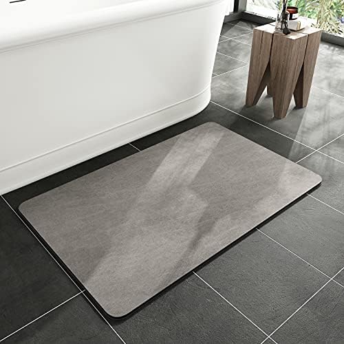 MontVoo -Bath Mat Rug-Rubber Backing Non Slip Quick Dry Absorbent Thin Bathroom Rugs Fit Under Door-Faux Suede Surface Bathroom Floor Mats-Shower Rug for in Front of Bathtub Shower Gray 20"x32"