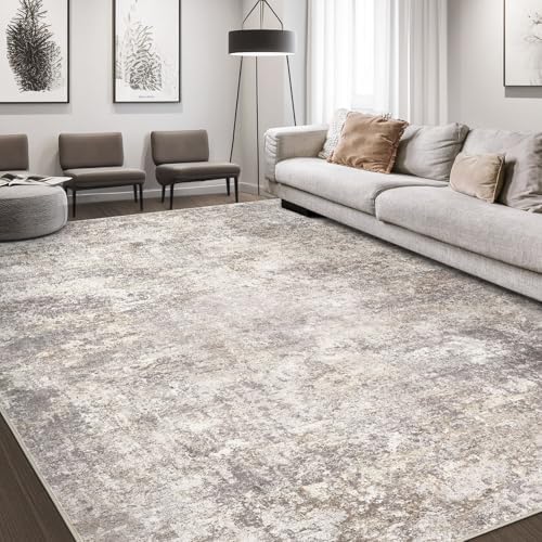 Area Rug Living Room Rugs - 9x12 Abstract Large Soft Indoor Washable Rug Neutral Modern Low Pile Carpet for Bedroom Dining Room Farmhouse Home Office - Brown