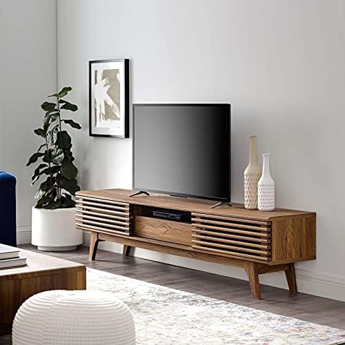 Modway Render 70" Mid-Century Modern Low Profile Entertainment TV Stand, 70 Inch, Walnut Walnut