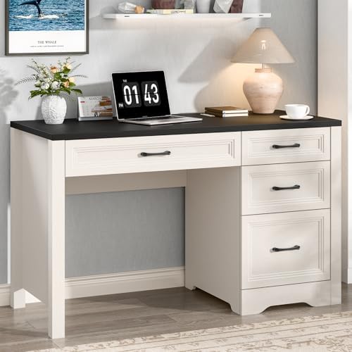 Vabches Farmhouse Executive Desk with Storage and Ample File Drawer, Rustic Large Home Writing Desk for Bedroom, Black