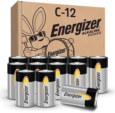 Energizer Alkaline Power C Batteries (12 Pack), Long-Lasting Alkaline C Cell Batteries