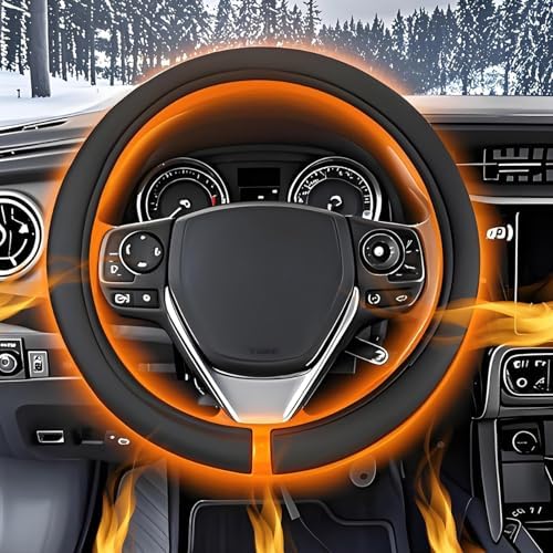 Heated Steering Wheel Cover, Heats up Quickly, 12V Car Plug, Heats up Quickly - Fits Wheels 14.5-15.5" for Car Truck Van SUV, Auto Steering Wheel Protector Cover with Heater (Black)