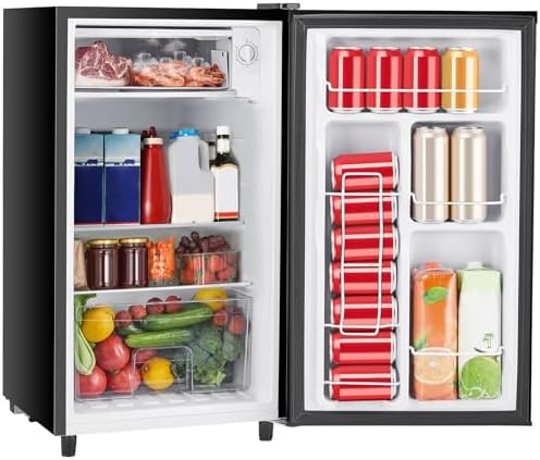 Sweetcrispy 3.2 Cu.Ft Mini Fridge with Freezer Small Refrigerator Single Door Adjustable Thermostat Energy-efficient Low Noise, Compact Fridge for Bedroom, Office, Dorm (Black)