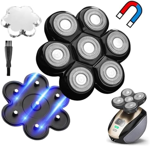 Universal Magnetic Interface 7 Blades Head Shaver Replacement Heads for Freedom Series Head Shaver, Universal Replacement Heads Wet and Dry (7 Blades, Magnetic Interface)