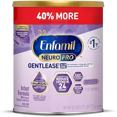 Enfamil NeuroPro Gentlease Baby Formula, Brain Building DHA, HuMO6 Immune Blend, Designed to Reduce Fussiness, Crying, Gas & Spit-up in 24 Hrs, Prebiotics to Promote Softer Stools, Baby Milk, 27.4 Oz