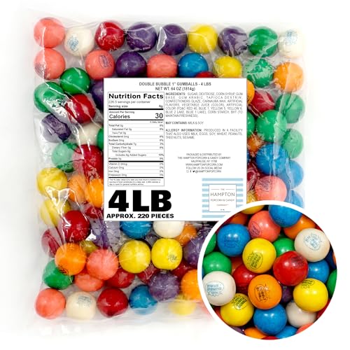 1 Inch Gumballs for Gumball Machine, Approx. 220 Pieces, 4lb Bulk Bag, Large Gumballs, Dubble Bubble Assorted Fruit Flavored Bubble Gum, Gumball Machine Refills