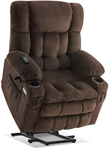 MCombo Dual Motor Power Lift Recliner Chair with Massage and Heat for Elderly People, Infinite Position, USB Ports, Cup Holders, Fabric 7890 (Medium, Mocha)