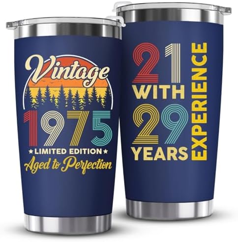 ZAGKOO 50th Birthday Gifts for Him, Her - 1975 50th Birthday Decorations, Cool 50 Year Old Gifts for Men, Women, Dad, Husband, Mom, Wife - Funny Turning 50 Ideas - 20oz Navy Tumbler Cup Gift Box