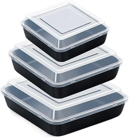 E-far 6/8/9-Inch Square Cake Pan with lid Set, Non-stick Square Baking Brownie Pans Bakeware Set of 3, Stainless Steel Core & Easy Clean - 6 Pieces(3 Pans + 3 Covers)