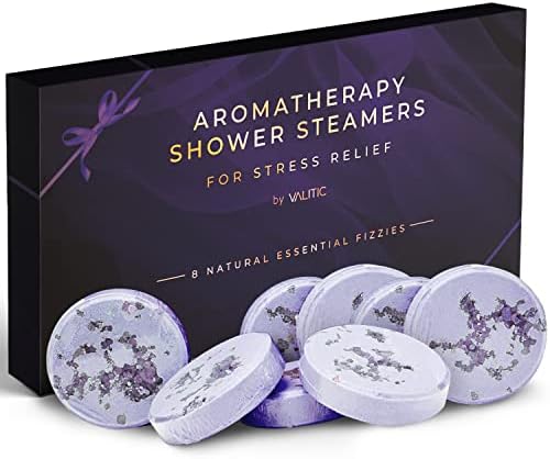 Valitic Aromatherapy Shower Steamers for Stress Relief and Clear Breathing - Gifts for Women Mom Her Birthday - 8 Natural Essential Fizzies - Shower Bombs with Natural Lavender Essential Oil