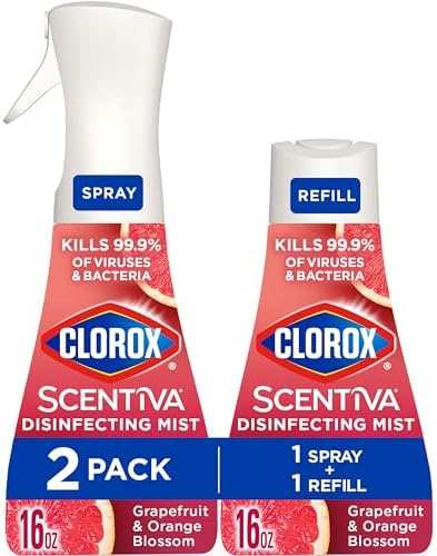 Clorox Scentiva Disinfecting Mist, Grapefruit and Orange Blossom, 1 Spray and 1 Refill, 16 oz Each