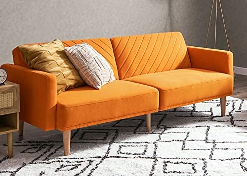 mopio 76.8" Futon Sofa Bed, Small Couch, Sleeper, Loveseat, Mid Century Modern Futon Couch, Sofa Cama, Couches for Living Room (Apricot Velvet)