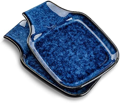 vancasso Stern Spoon Rest for Kitchen, Square Ceramic Spoon Holder for Stove Top, Heat Resistant Utensil Rest for Countertop, Dishwasher Safe, Kiln Blue, 2 Pack