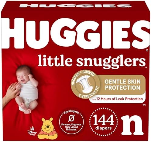Huggies Newborn Diapers, Little Snugglers Newborn Diapers, Size Newborn (up to 10 lbs), 144 Count