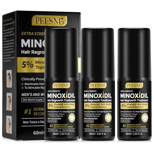 5% Minoxidil for Men and Women Hair Growth Serum, Biotin Hair Growth, Hair Regrowth Treatment for Scalp Hair Loss Hair Thinning for Thicker Longer Fuller Healthier Hair (Pack of 3)