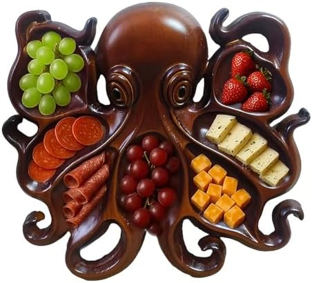 Octopus Charcuterie Platter, Ocean Themed Cheese Bread Board, Novelty Unique Serving Tray Board for Cheese Meats Fruit, Kraken Design Wood Serving Tray, Unique Gift for Seafood Lovers