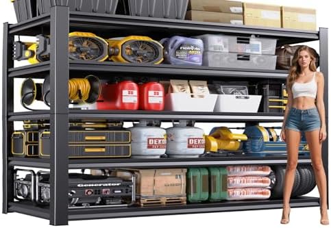 59''W/72''H Garage Shelving Heavy Duty 5-Tier Adjustable Storage Shelves Unit,3000 LBS Metal Utility Rack Shelf for Industries, Warehouses, Basement,Black (72''H x 59''W x 20''D)