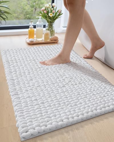 LUMI Luxury Bathroom Rug, Ultra Soft Quick Dry Bath Mat, Non-Slip Absorbent Thick Chenille Bath Rug, Cozy Braid Design Floor Mat for Bathtub, Sink, Laundry, Bedroom, White, 24"x36"
