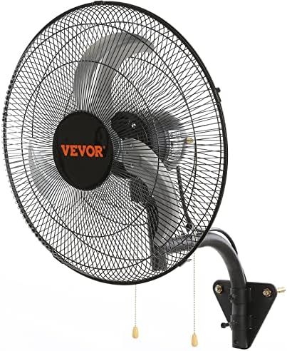 VEVOR 18 inch Wall Mount Fan Oscillating, 3-speed High Velocity Max. 4000 CFM Industrial Wall Fan for Indoor, Commercial, Residential, Warehouse, Greenhouse, Workshop, Basement, Black, ETL Listed