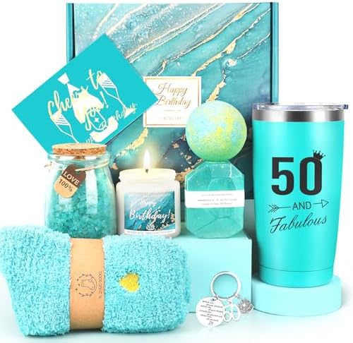 50th Birthday Gifts for Her, 50th Birthday Gifts for Women, 50 Fabulous Gifts for 50th Birthday Woman, 50 Year Old Gift Baskets, Unique 50th Birthday Gifts Ideas for Her Mom Sister Friend Wife