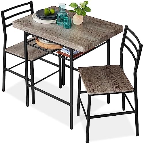 Best Choice Products 3-Piece Modern Dining Set, Space Saving Dinette for Kitchen, Dining Room, Small Space w/Steel Frame, Built-in Storage Rack - Gray/Black